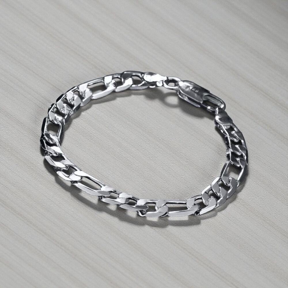 8MM Figaro Bracelet 7” 925 Sterling Silver Unisex Bracelet - Picture 2 of 3